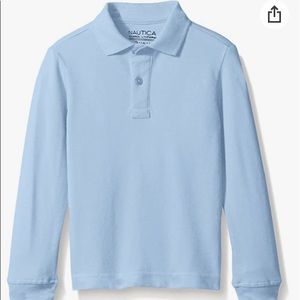 NWT boys size 10/12 Nautica long sleeve pique polo Shirt Eli Blue School Uniform